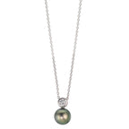 Collana Argento Zirconia rodiato Perla di Tahiti 8-9 mm 45 cm