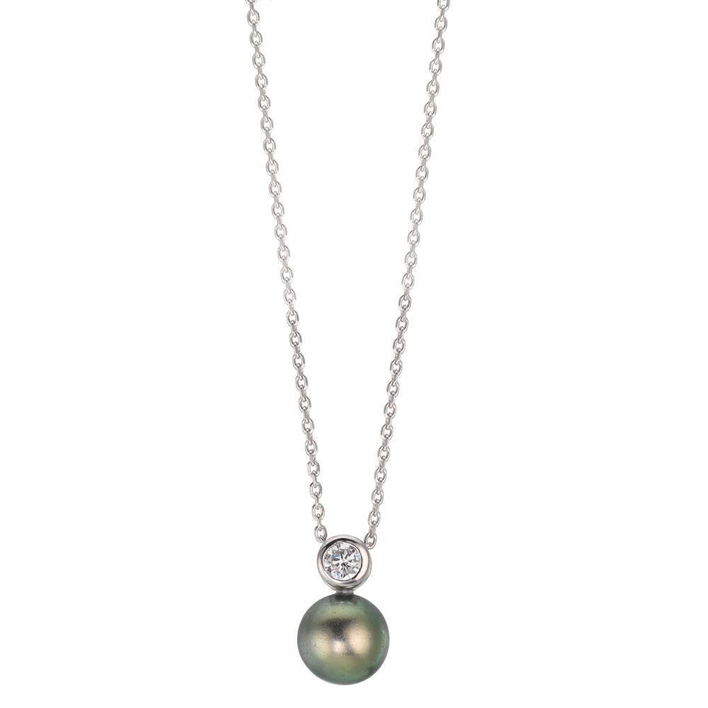 Collier Silber Zirkonia rhodiniert Tahitiperle 8-9 mm 45 cm