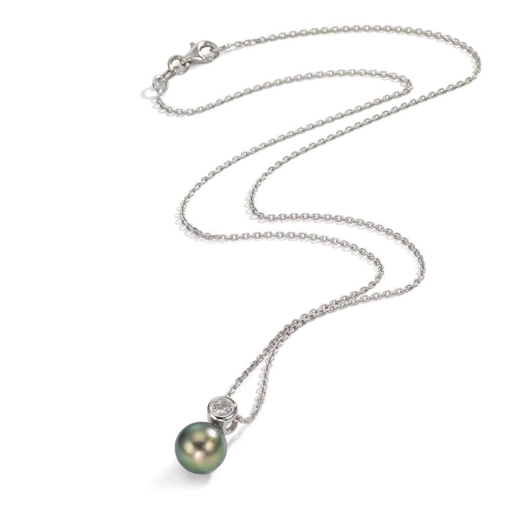 Collier Silber Zirkonia rhodiniert Tahitiperle 8-9 mm 45 cm