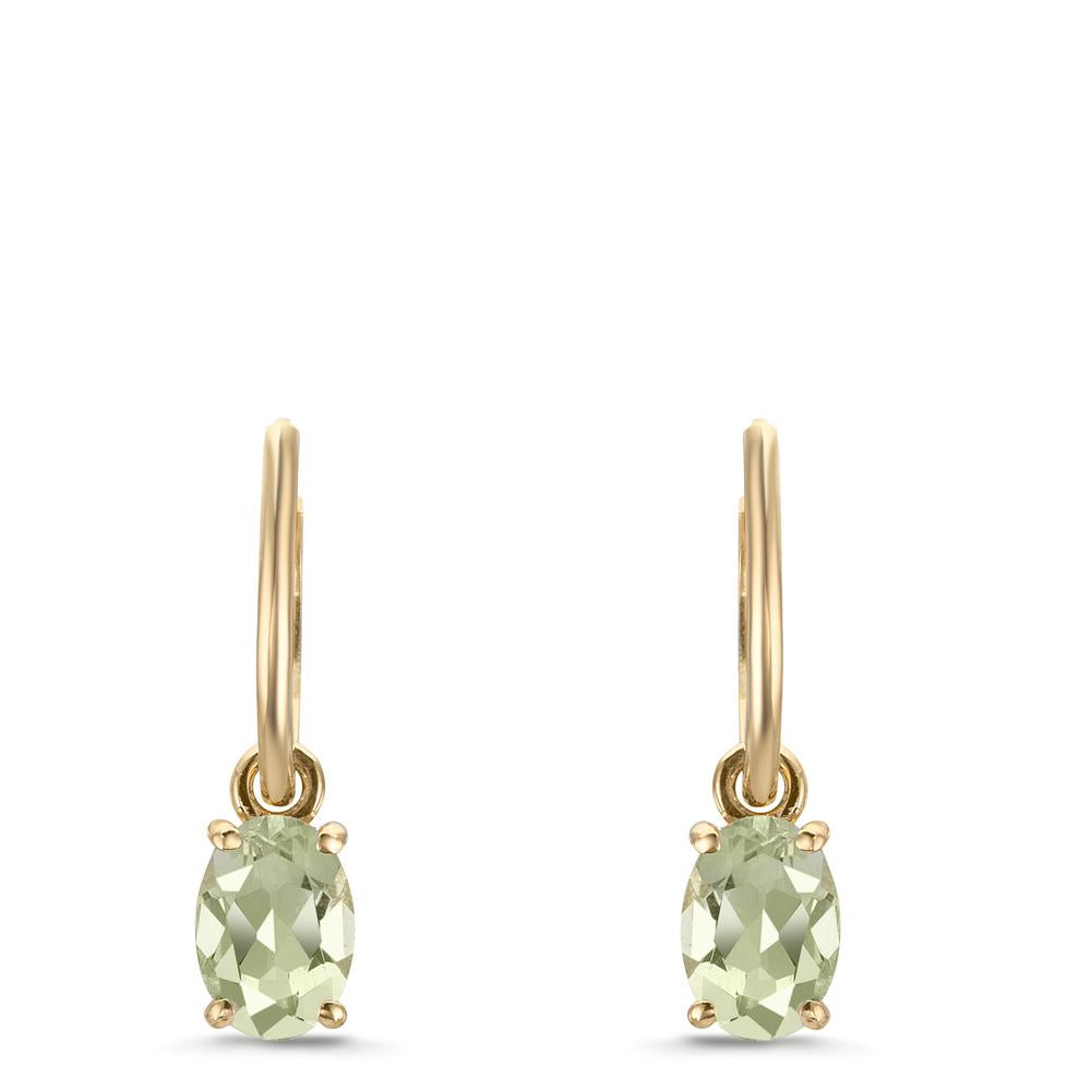 Créoles avec pendentif Or jaune 9K Améthyste vert, 2 Pierres