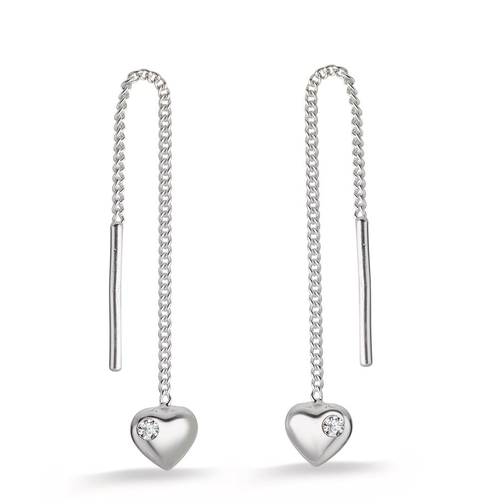 Orecchini a strappo Argento Zirconia 2 pietra rodiato Cuore