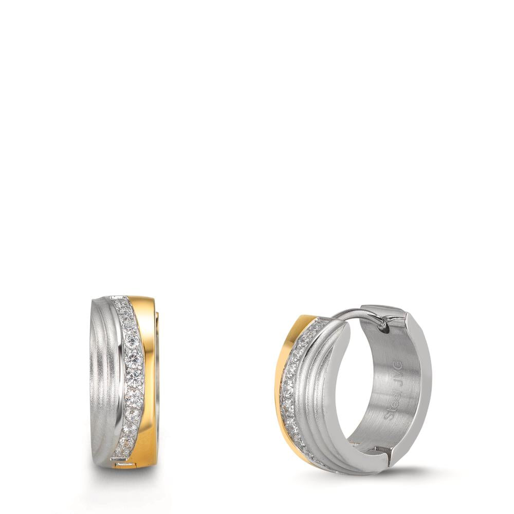 Orecchini circolari Acciaio inossidabile Zirconia bianco, 24 pietra bicolore rivestimento IP