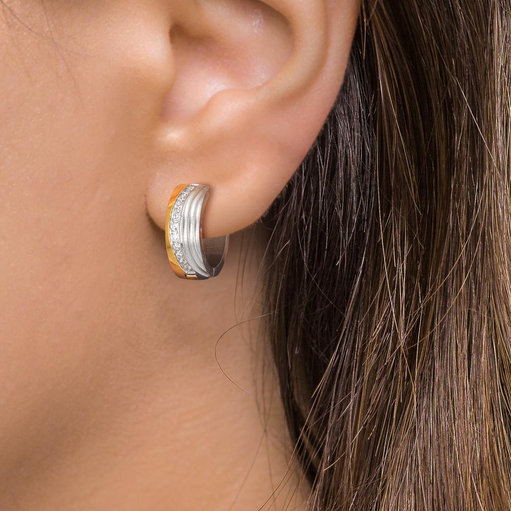 Orecchini circolari Acciaio inossidabile Zirconia bianco, 24 pietra bicolore rivestimento IP