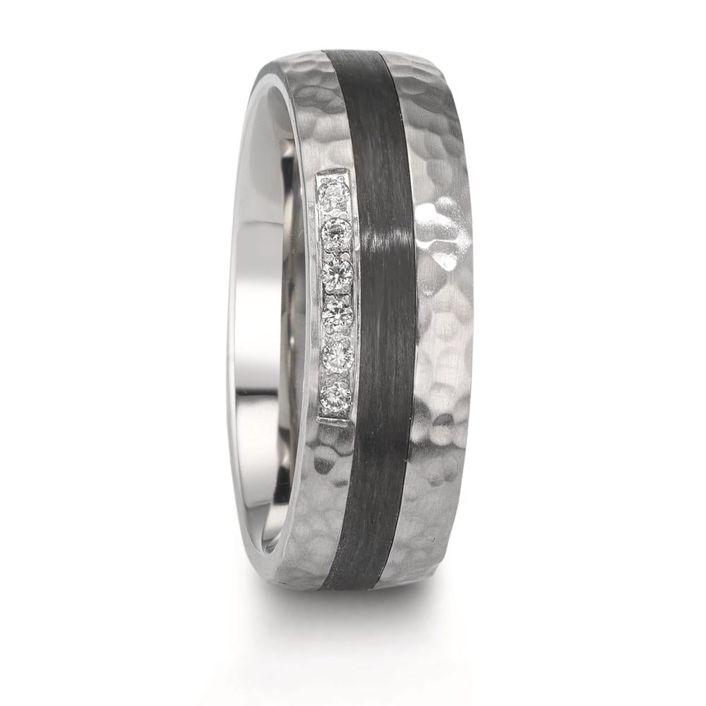 Anello del partner Acciaio inossidabile, Carbonio Zirconia bianco, 6 pietra