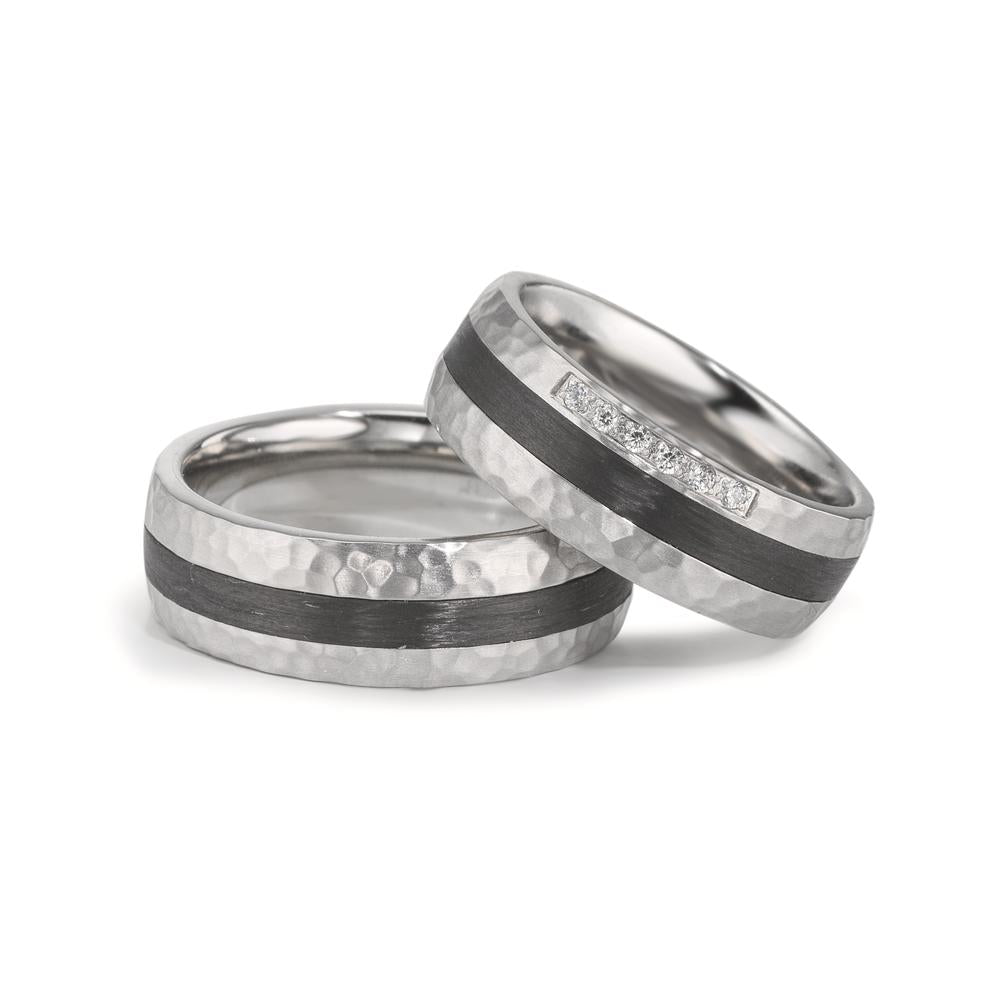Anello del partner Acciaio inossidabile, Carbonio Zirconia bianco, 6 pietra
