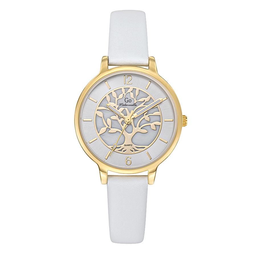 Uhr Edelstahl, Metall gelb IP beschichtet Lebensbaum Ø32 mm