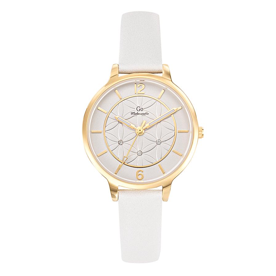 Uhr Edelstahl, Metall Kristall 5 Steine gelb IP beschichtet Ø32 mm
