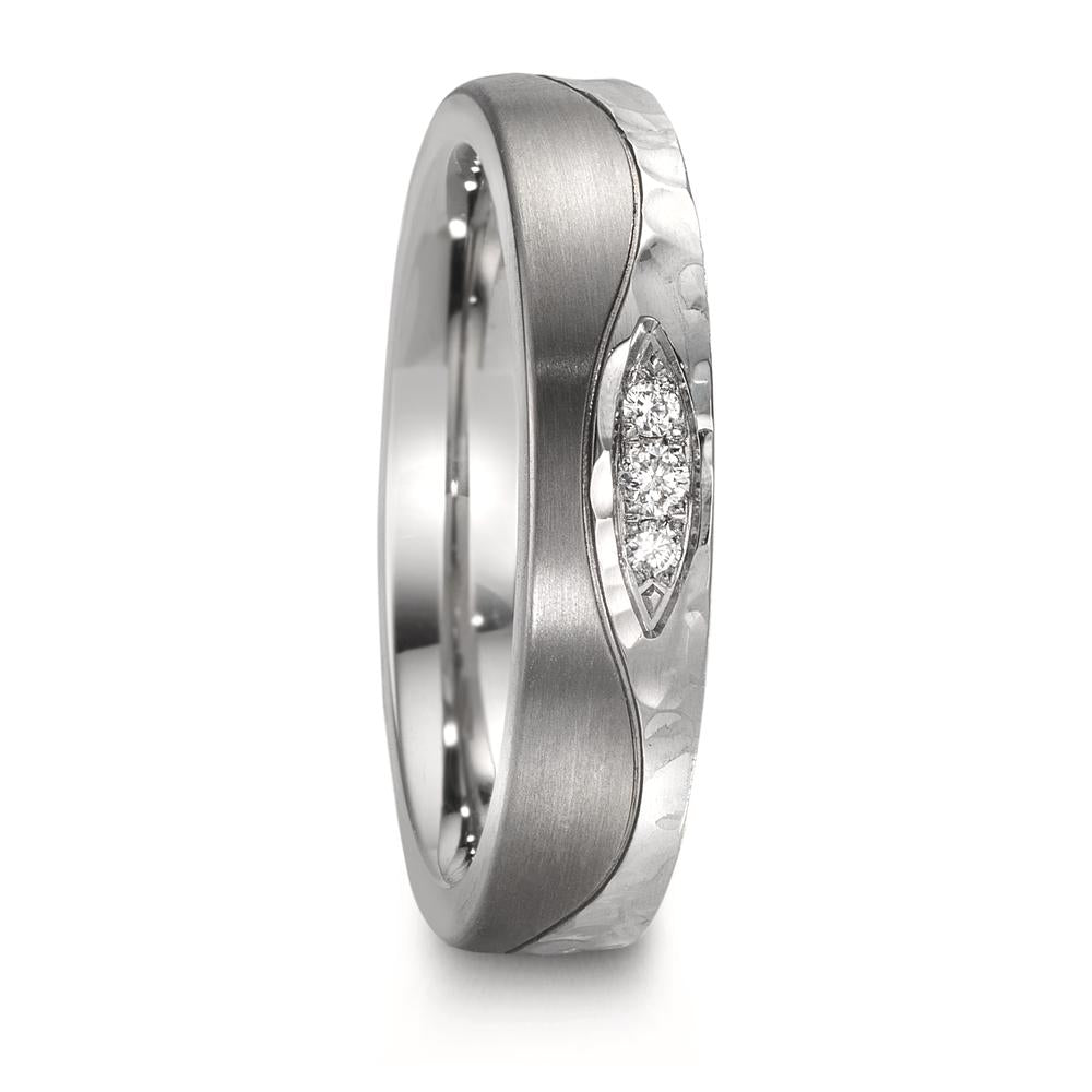 Partnerring Edelstahl, Titan Diamant 0.045 ct, 3 Steine, w-si
