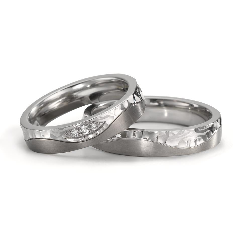 Partnerring Edelstahl, Titan Diamant 0.045 ct, 3 Steine, w-si