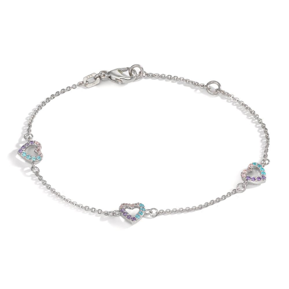 Bracciale Argento Zirconia colorato rodiato Cuore 14-16 cm