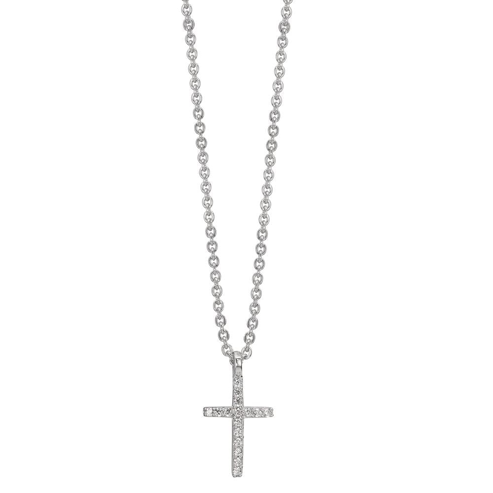 Collana Argento Zirconia 16 pietra rodiato Croce 38-42 cm