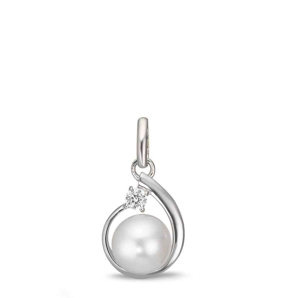 Ciondolo Argento Zirconia rodiato Perla coltivata d'acqua dolce, 6 mm