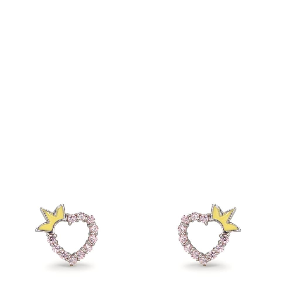 Ohrstecker Silber Zirkonia rosa rhodiniert Herz mit Krone Ø6.5 mm