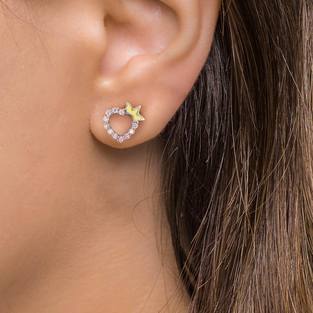 Ohrstecker Silber Zirkonia rosa rhodiniert Herz mit Krone Ø6.5 mm