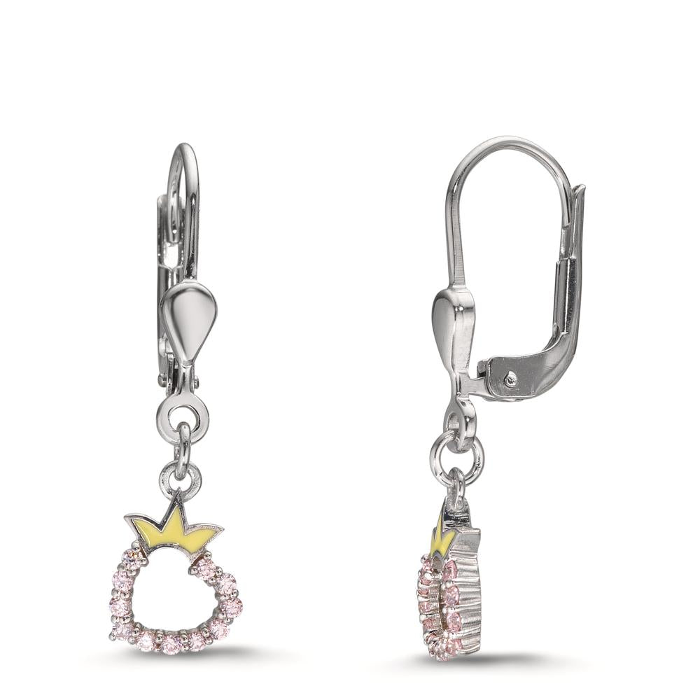 Orecchini Argento Zirconia rosa rodiato Cuore