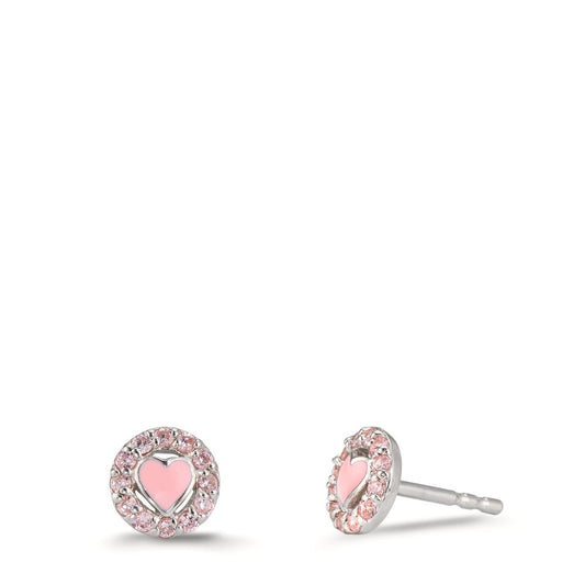 Orecchini a bottone Argento Zirconia rosa rodiato Cuore Ø6.5 mm