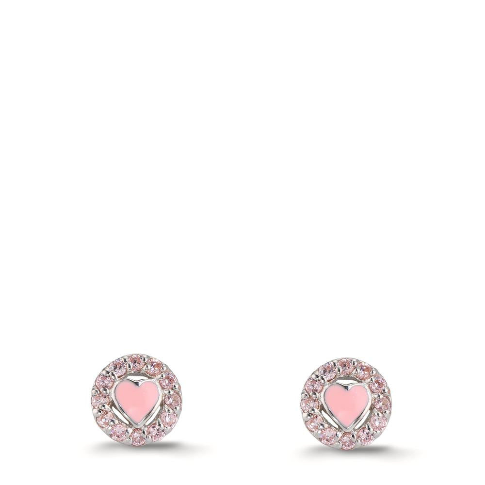 Orecchini a bottone Argento Zirconia rosa rodiato Cuore Ø6.5 mm