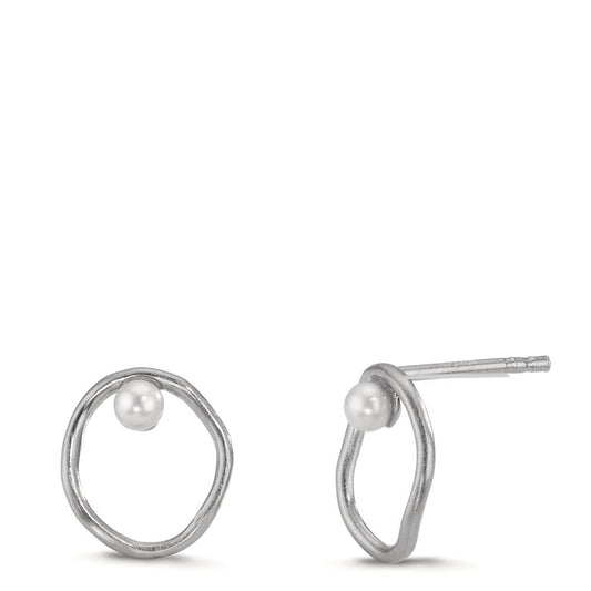 Orecchini a bottone Argento Perla coltivata d'acqua dolce bianco, 2 Perla, 3 mm Ø11 mm