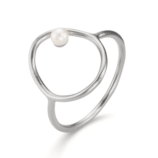 Anello Argento Perla coltivata d'acqua dolce bianco, 3 mm Ø14 mm