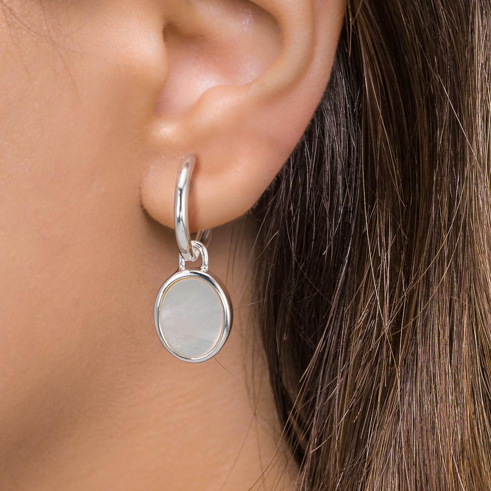 Creole mit Einhänger Silber Perlmutt weiss, 2 Perlen 9-9.5 mm Ø14 mm