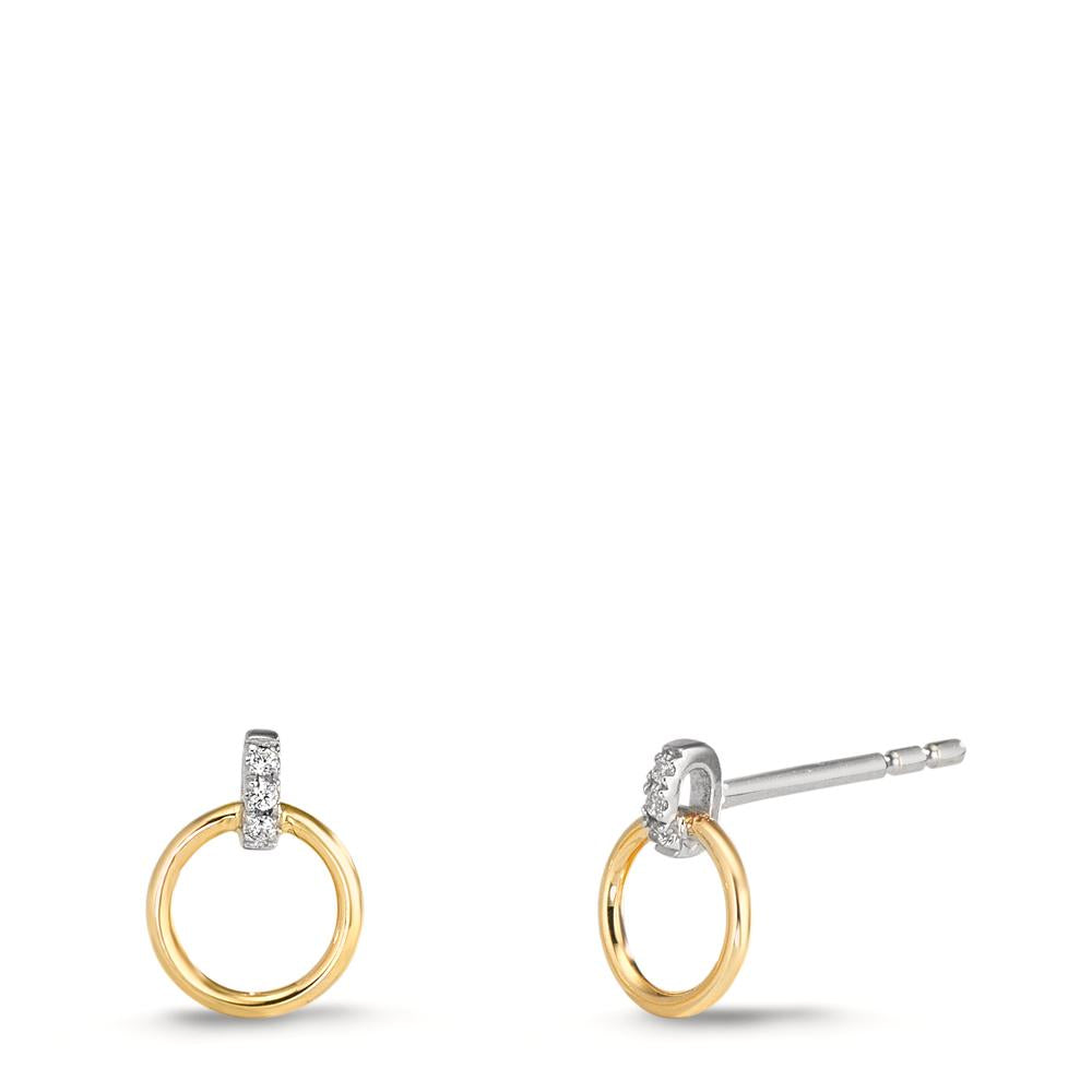 Orecchini a bottone Oro giallo 375/9K, Oro bianco 375/9K Zirconia 6 pietra
