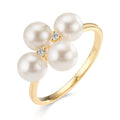 Fingerring 750/18 K Gelbgold Diamant 0.30 ct, 2 Steine, w-si Süsswasserzuchtperle, 4 Perlen 5.5-6 mm