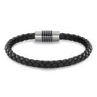 DYKON Leder Armband schwarz mit Edelstahl-Keramikschliesse und Safe Lock System-305175