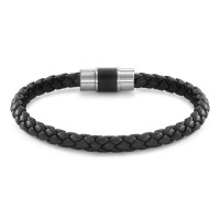 Armband DYKON aus schwarzem Leder mit Edelstahl-Keramikschliesse und Safe Lock System-305194