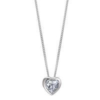 Halskette mit Anhänger Silber Zirkonia weiss rhodiniert Herz 38 cm