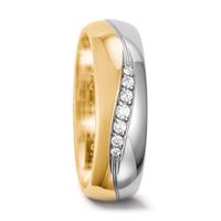 Partnerring 750/18 K Gelbgold, 750/18 K Weissgold Diamant 0.08 ct, 7 Steine, tw-vsi