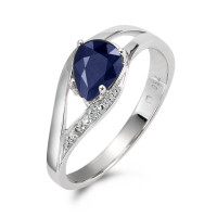 Fingerring 750/18 K Weissgold Saphir blau, Tropfen, Diamant weiss, 0.01 ct, w-pi1-557985