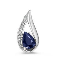 Anhänger 750/18 K Weissgold Saphir blau, Tropfen, Diamant weiss, 0.01 ct, w-pi1-557986