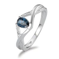 Fingerring 750/18 K Weissgold Saphir blau, Tropfen, Diamant 0.01 ct, 2 Steine-557988