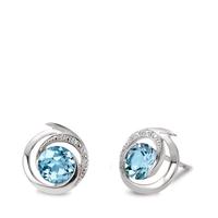 Ohrstecker 750/18 K Weissgold Topas blau, 2 Steine, Diamant weiss, 0.03 ct, 6 Steine, Brillantschliff, w-si Ø11 mm-558141