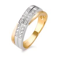Fingerring 750/18 K Gelbgold, 750/18 K Weissgold Diamant 0.17 ct, 18 Steine, w-si