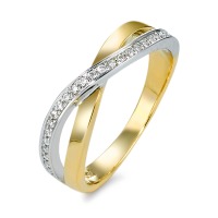 Fingerring 750/18 K Gelbgold, 750/18 K Weissgold Diamant 0.13 ct, 27 Steine, w-si