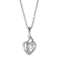 Halskette mit Anhänger Silber rhodiniert Süsswasserzuchtperle Herz 40 cm Ø10 mm