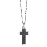 Halskette mit Anhänger Edelstahl, Carbon Kreuz 50 cm