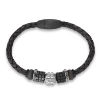 Armband Edelstahl, Carbon, Leder 22 cm Ø10 mm