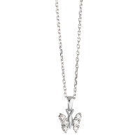 Halskette mit Anhänger Silber Zirkonia weiss, 6 Steine rhodiniert 36-38 cm verstellbar-584086