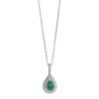 Halskette mit Anhänger Silber Zirkonia grün rhodiniert 40-45 cm verstellbar