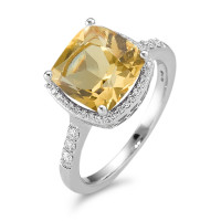 Fingerring 750/18 K Weissgold Citrin golden, Diamant weiss, 0.20 ct, 42 Steine, w-pi3 Ø11 mm-590536