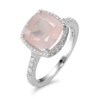 Fingerring 750/18 K Weissgold Rosenquarz rosa, Diamant weiss, 0.20 ct, 40 Steine, w-si Ø11 mm