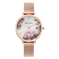 Uhr Edelstahl, Metall rosé IP beschichtet Blume Ø36 mm-592075