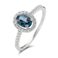 Fingerring 750/18 K Weissgold London Blue Topas oval, Diamant weiss, 0.19 ct, w-si-592318