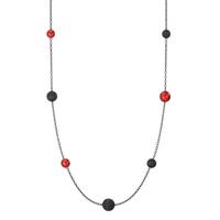 Halskette Nera aus geschwärztem Edelstahl mit Carbon und Pearls in Ruby Red, 60cm -592637