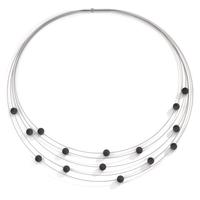 Spiralcollier Orbit aus Edelstahl mit Carbon Pearls, 42cm