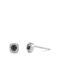 Ohrstecker 750/18 K Weissgold Saphir blau, 2 Steine, Diamant weiss, 0.10 ct, 24 Steine, w-si Ø5 mm-594955