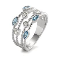 Fingerring Silber Zirkonia blau, 8 Steine rhodiniert-595513