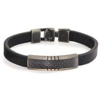 Armband Leder, Edelstahl, Carbon schwarz IP beschichtet 21 cm